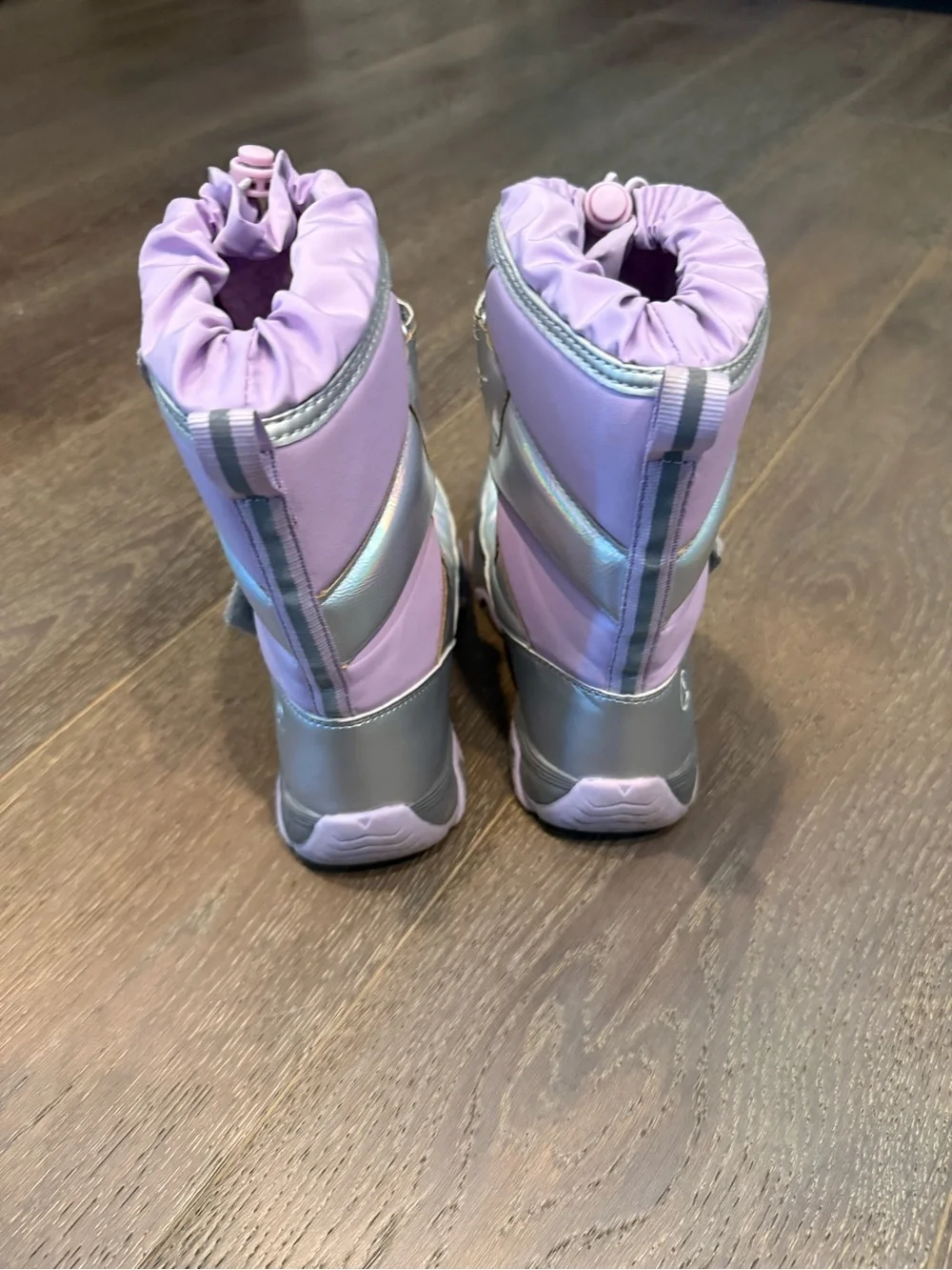 Lands' End Girls' Silver and Lavender Iridescent Snow Boots size 2 worn once